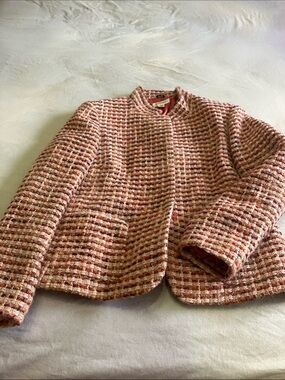 Talbots Pink Multi-Tone Tweed Collarless Blazer